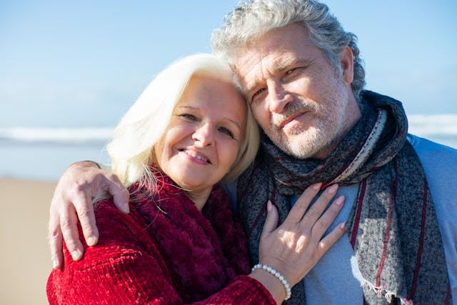update my estate plan, image of senior couple posing for a picture in warm clothes